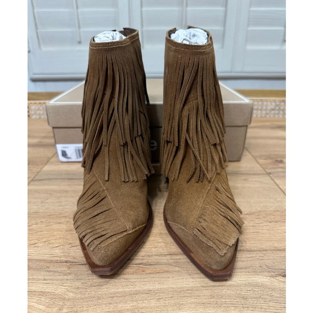 Dolce Vita Torey Boots Chestnut Suede Size 8 NIB Tiered Fringe Western Inspired - Picture 5 of 16